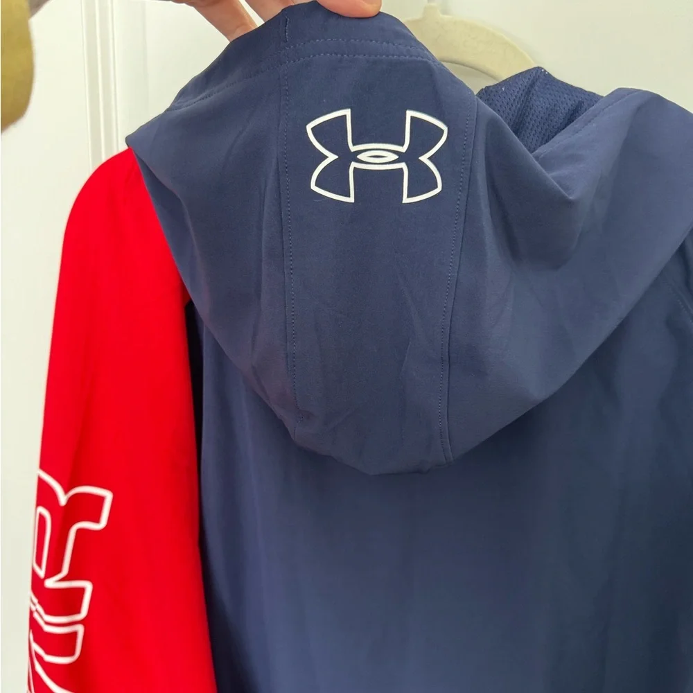 Under Armour Full Zip Hoodie Red Navy Logo Sleeves Men’s XL NWT - Picture 4 of 12